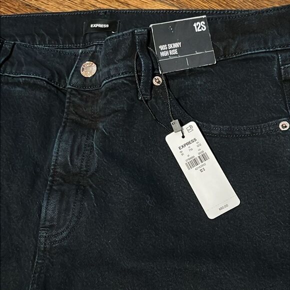 EXPRESS NWT 90s Skinny High Rise dark wash jeans size 12S - Picture 3 of 9